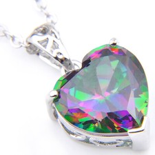 Love Heart Rainbow Mystic Fire Topaz Gems Vintage Silver Heart Necklace Pendants