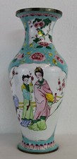 FINE CHINESE BEIJING ENAMEL BRONZE FIGURES BIRDS LANDSCAPE VASE C.1960