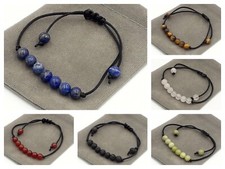 Handmade 6mm Crystal Healing Gemstone cord Bracelet & Velvet Pouch 20+ Styles
