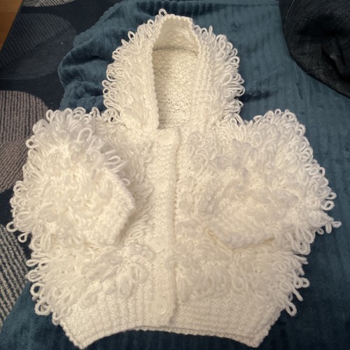 Hand knitted baby white loopy - hand,