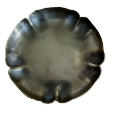 J S Sankey antique solid brass pin tray 12cm across raised scalloped edge