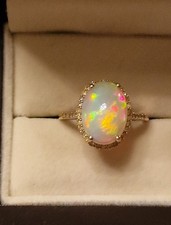Beautiful 9ct Yellow Gold Ethiopian Welo Opal And Natural Yellow Diamond Ring