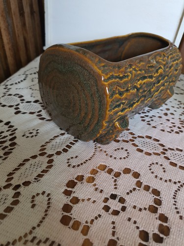 Vintage pottery log planter - vintage,