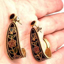 Cloisonne black floral dangle