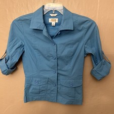 Talbots 2 Petite Robin Eggs Blue Roll Sleeve Blazer 