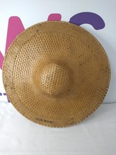 Vintage Asian Woven Bamboo Wicker Straw Sun Field Coolie Hat - Large 20" Unisex