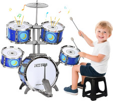 Upgraded Kids Jazz Drum Kit for Toddlers 1-3, 5-Piece Drum Set with 5 Drums, 1 C
