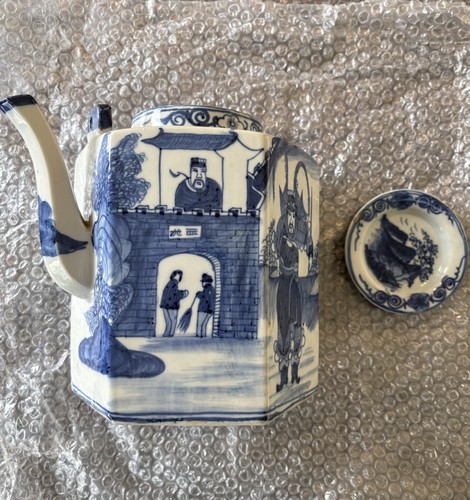 Blue white octagonal - white, ceramic