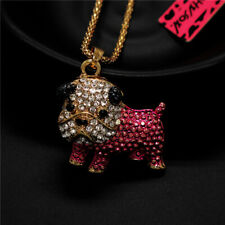 Fashion Women Crystal Rose Cute French Bulldog Puppy Sweater Chain Necklace