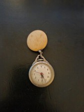 Vintage TIMEX Nurse Watch – White Enamel Fob Pin w/ Retractable Chain Army Style