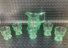 Green Glass Jug And 5 Glasses