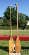 2  Vintage WEATHERED WOODEN PADDLES 57" + 54" Long Oars Boat CANOE DECOR