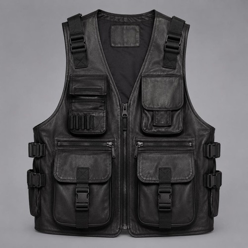 Mens black leather - black, tactical