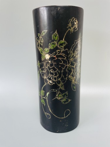 Vintage lacquered bamboo vase - vintage,