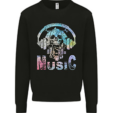 Music Skull With Headphones Dance Tekno Kids Sweatshirt Jumper