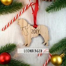 Personalised Dog Wooden Oak Decoration - Christmas Tree gift - Leonberger