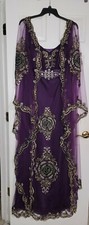 PURPLE CRYSTAL EMBROIDERED EVENING GOWN ABAYA HENNA KAFTON FANCY DRESS SIZE 22