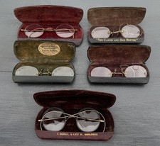 5 Pairs Vintage Gold Eyeglasses 10k, Windsor, Fits-U, Pince Nez + Cases