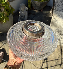 antique supercut leaded glass silver plate oil lamp font