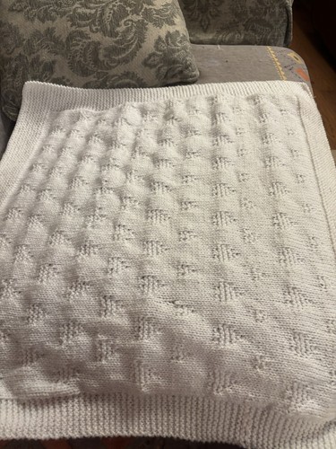 Handknitted white baby - handknitted, blanket