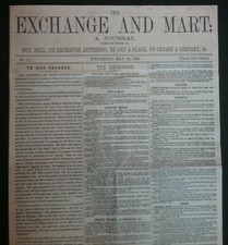 VICTORIAN THE EXCHANGE AND MART WEDNESDAY MAY 13 TH , 1868  4 PAGES  , HISTORY