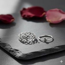 2-Piece Silver Stackable Heart Ring Set - Adjustable Sizes