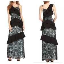 Monique Lhuillier Tiered Assymetrical Long/ Evening Dress. US 10 / Uk 12