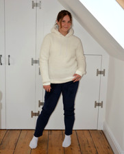 CITY COMFORT CREAM FLUFFY HOODIE+NAVY VELOUR TRS LOUNGEWEAR SET SIZEMEDIUM 12/14