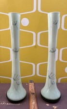 Pair of Vintage Opaline Cased Glass Vases . Hand Painted Plant Seed Pattern