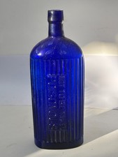 60229 Old Vintage Antique Glass Blue Poison Bottle Cure Oval POISONOUS XL NTB