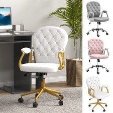 Office Chair Luxury Velour Diamante Tufted Padded Ergonomic 360° Swivel