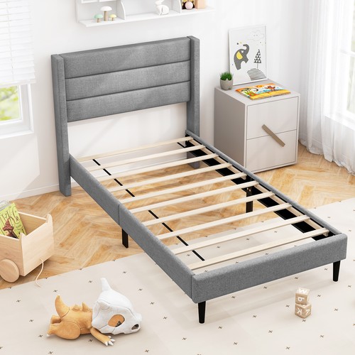 Linen upholstered bed - bed, frame