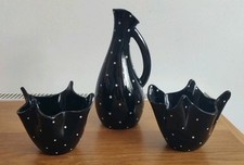 Pair Bagley Jetique Polka Dot Glass Handkerchief Bowls H J Wood Piazza Ware Jug