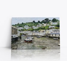 Cornish Polperro Fishing Village Harbour Landscape Scenic Canvas Print Wall Art