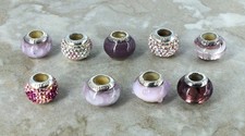 9x LOVELINKS 925 STELRING SILVER Pink MURANO GLASS Spacer Beads, 27.68g - H63