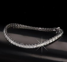 White Gold Finish Created Diamond Princess Cut Tennis Bracelet