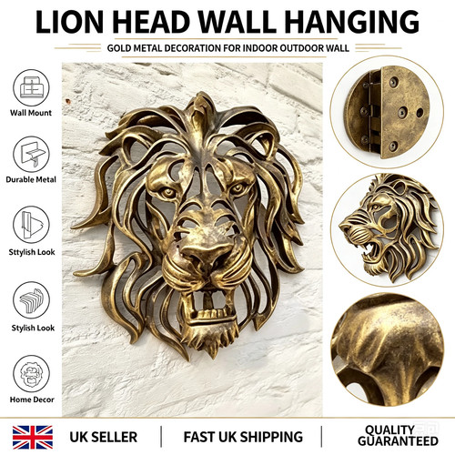 Wall mount gold lion head - wall,