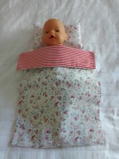 Dolls Pram Cot Bedding Set -Reversible in Pink/Red Patterns