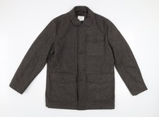 Marks and Spencer Men's Brown Wool Herringbone Mid-Length Jacket M