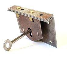 Steel chest trunk lock antique furniture restoration key ironmongery box 3 1/2"