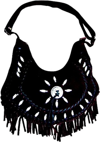 Black fringe suede leather bag - black,