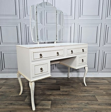 Retro Vintage French Style Painted Dressing Table Drawers - Triple Mirror Vanity
