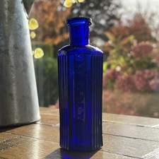 Vintage 2 oz Hexagonal Glass Not To Be Taken Embossed Blue Poison Bottle