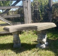 Well Weathered Solid Stone Curved bench Squirrel Design feet
