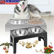 Double Elevated Raised Dog Pet Feeder Bowl Food Stand Tray Stainless Steel UK