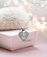 Personalised 925 Silver Handwriting Engraved Heart Necklace Custom Pendant