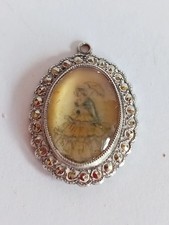 Thomas L Mott Sterling Silver Marcasite Potrait Crinoline Lady Pendant 1920/30s