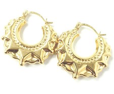 9ct Gold Gypsy Creole Earrings Victorian Style Genuine Spiked Ladies Hallmarked