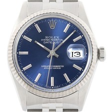 Rolex Mens Datejust 16014 18K Gold Steel Blue Dial Watch w/ Jubilee Band