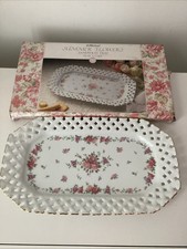 1988 St Michael Sandwich Tray Ceramic Pink Chintz Floral in Original Box